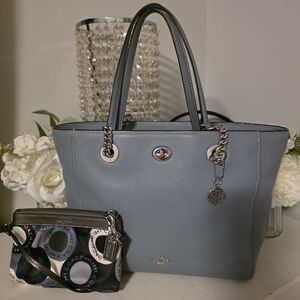 Coach Blue Tote Bag with Matching Pouch